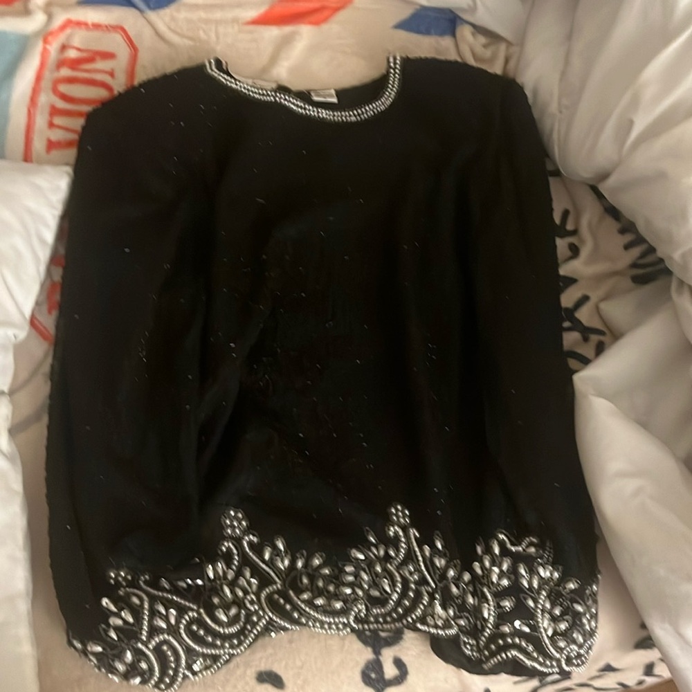 Long Sleeve Black Embroidered Top